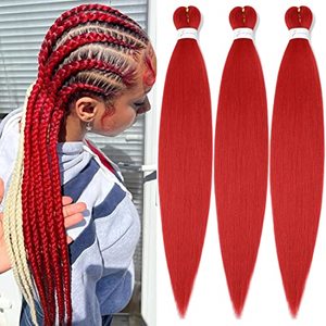 lot 24736 image: Red Braiding Hair Pre stretched 30 Inch Soft Braiding Hair Colored Braiding Hair 3 Packs for Festival Braids Hair Yaki Texture Hot Water Setting (30 Inch (Pack of 3), Red)�