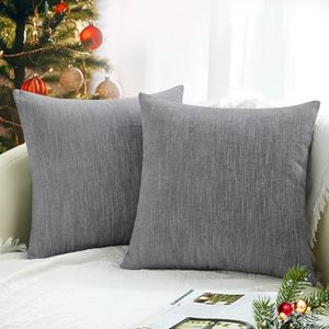 lot 24752 image: decorUhome Decorative Throw Pillow Covers 20x20 Set of 2, Farmhouse Chenille Square Pillow Covers for Couch Sofa Bed Living Room, Grey