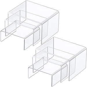 lot 24770 image: Chuangdi 2 Sets Acrylic Display Risers, Jewelry Display Riser Shelf Showcase Fixtures (Clear, Medium Set)