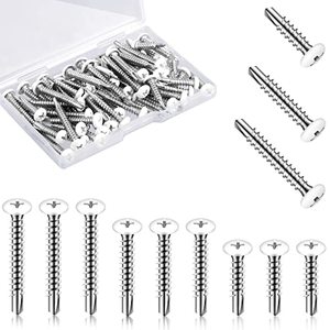 lot 24772 image: 120 Pcs #8 White Pan Head Screw White Sheet Metal Screws Self Tapping Screws for Metal Quad Drive Self Tapping Drill Screws Cargo RV Exterior Fasteners, Enclosed Trailer Repair Screws,3 Sizes