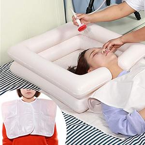 lot 24778 image: Inflatable Bedside Shampoo Basin Kit with Water Bag, Shower, Shawl, Cushion, Air Pump for Disabled& Elderly Bed Easy, Pregnancy, Bedridden Or Post-Surgical Patient, Bed-Confined PatientSet of 6