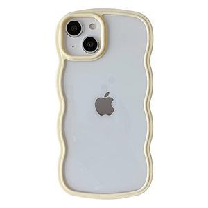 lot 24783 image: Caseative Solid Color Curly Wave Frame Clear Soft Compatible with iPhone Case (Yellow,iPhone 13 Pro Max)