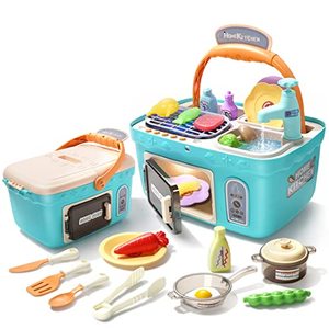lot 24785 image: CUTE STONE Kids Picnic & Kitchen Playset,Portable Pinic Basket with Musics & Lights, Color Changing Play Foods, Sink,Pretend Play Oven and Other Accessories Toys for Boys and Girls