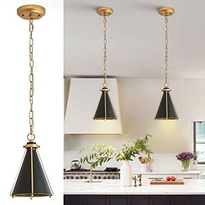 lot 24788 image: AIRYPHANT Black and Gold Pendant Light Set of 2, Modern Ceiling Hanging Pendant Lighting for Kitchen Island Bar Dining Room Bedroom Foyer