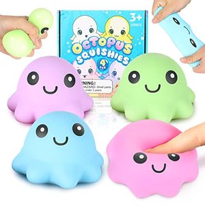 lot 24790 image: Octopus Squishy Balls Soft Octopus Stress Balls for Kids, 4 Pack Squeeze Toys, Stress Relief Ball for Children, Sensory Toy for Autism, Classroom Prizes Party Favors