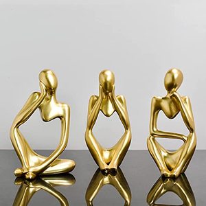 lot 24793 image: SIETIOJI 3 Pcs Thinker Resin Statue Set, Thinker Statue Personalized Abstract Ornament for Office Living Room Desk Room Decor (Gold)