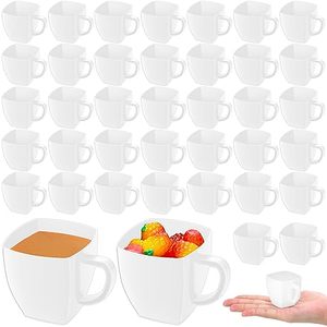 lot 24800 image: Amyhill 100 Pcs 2 oz Disposable Tea Cups Mini Plastic Tea Cup Bulk with Handle Hard Plastic Coffee Mug Disposable Square Espresso Mug for Tea Party Catering (White)  quantity not verified 