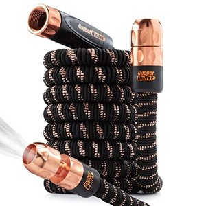 lot 24801 image: Pocket Hose Copper Bullet AS-SEEN-ON-TV Expands to 25 ft REMOVABLE Turbo Shot Multi-Pattern Nozzle 650psi 34 in Solid Copper Anodized Aluminum Fittings Lead-Free Lightweight No-Kink Garden Hose
