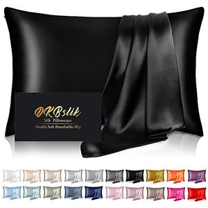 lot 24814 image: Silk Pillowcase for Hair and Skin,Mulberry Silk Pillow Cases Standard Size,Anti Acne,Cooling,Beauty Sleep,Both Sides Natural Silk Satin Pillow Covers with Hidden Zipper,Gifts for Women Men,Black