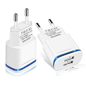 lot 24815 image: LUOATIP European Plug Adapter, 2-Pack Travel Charger 2.1A5V Dual Port USB Wall Charging Block Power Cube Adaptor Brick Box for iPhone, Android for US to Most of Europe EU Spain Italy France Germany