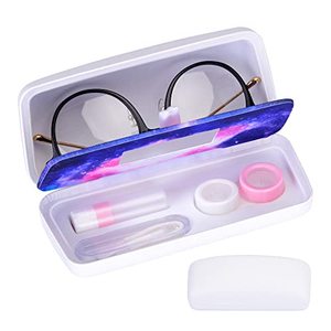 lot 24817 image: Muf Contact Lens Case and Glasses Case,2 in 1 Double Sided Contact Case with Mirror,Tweezer,Remover and Contact Solution Bottle for Travel Kit,Dual Use Contact Lens Travel Case,Rectangle,White  no glasses included 