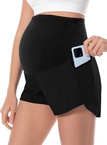lot 24823 image: Foucome Womens Maternity Athletic Shorts Over Belly Quick-Dry Workout Sports Layer Running Shorts with Pockets (Black, S)