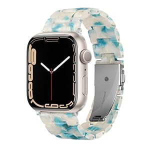 lot 24824 image: HOPO Compatible With Apple Watch Band 38mm 40mm 42mm 44mm Thin Light Resin Strap Bracelet With Stainless Steel Buckle Replacement For iWatch Series Ultra 9 8 7 6 5 4 3 2 1 SE(Phantom White with BlueSliver,384041mm)
