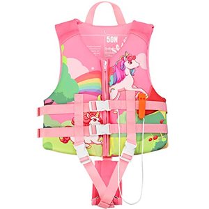 lot 24833 image: PAETAE Neoprene Toddler Swim Vest for Children, Kids Swim Jacket Toddler Floaties Swimming Aid for 1-9 Years Old Boys and Girls