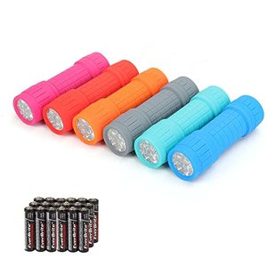 lot 24837 image: EverBrite 9-LED Flashlight 6-Pack Compact Handheld Torch Assorted Colors with Lanyard 3AAA Battery Included (Hurricane Supplies, Camping)
