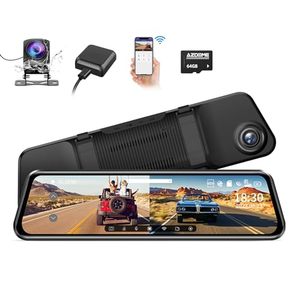 lot 24840 image: AZDOME PG17 WiFi Rear View Mirror Camera, 12 Mirror Dash Cam, Dual Camera 2.5K Front and 1080P Rear Camera for Car, Free 64GB TF Card, Waterproof Backup Camera Night Vision, Parking Assistance GPS