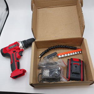 lot 24895 image: USED, SEE PICTURE OF ACTUAL PRODUCT, does not contain safety glasses  GardenJoy Cordless Power Drill Set 21V Electric Drill with Fast Charger 38-Inch Keyless Chuck 2 Variable Speed 241 Torque Setting Power Tools Kit and 30pcs DrillDriver Bits