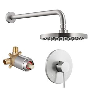 lot 24901 image: unsure if used  KES Shower Faucet Brushed Nickel, Pressure Balance Shower System, Shower Faucets Sets Complete, Rain Shower Head and Valve Trim Included, XB6202-BN