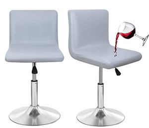 lot 24905 image: Deisy Dee Waterproof Bar Stool Chair Covers, PU Leather Barstools Chair Covers, Spandex Slipcover for Short Stool Chairs (Light Grey, 4)