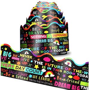 lot 24910 image: OPENED, LENGTH NOT VERIFIED  Bulletin Board Boarder Scalloped Inspirational Quota Border Trim Growth Mindset Motivational Borders Inspirational Quotes Wall Art for Chalkboard Whiteboard Back to School (2 Inch x 82 Feet)