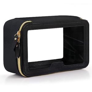 lot 24918 image: Fixwal Clear Makeup Bag, Large Waterproof Cosmetic Bag, Portable and Transparent Travel Case for Women, Black