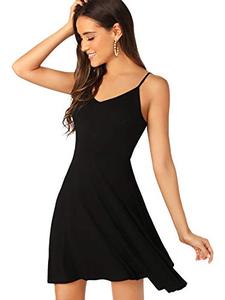 lot 24923 image: Verdusa Womens Adjustable Spaghetti Straps V Neck Flared Cami Slip Dress Black XS