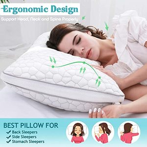 lot 24929 image: Shredded Memory Foam Pillows 1 Pack, Cooling Gel Pillows for Sleeping, Bamboo Pillow Q Size, Adjustable Pillows for Side Stomach and Back Sleepers Luxury Bed Pillow with Washable Cover