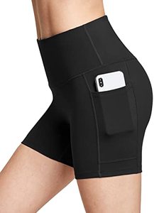 lot 24938 image: BALEAF Biker Shorts Women with Pockets Workout Gym Spandex Shorts Tummy Control Yoga Running Compression Shorts Soft 5 Black M