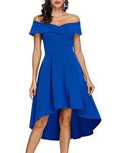 lot 24945 image: WORN, SMELLS LIKE PERFUME  JASAMBAC High Low Dresses for Women Cocktail Party Wedding Guest Off The Shoulder Dress Royal Blue L
