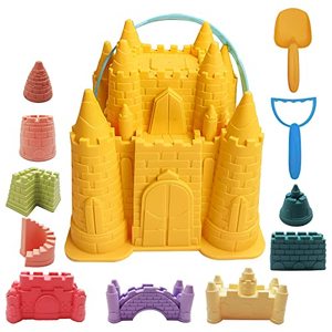 lot 24956 image: opened, quantity not verified  IOKUKI Beach and Sand Castle Kit, 12 PCS Sand Toys for Kids Outdoor with Sand Castle Bucket, Molds, Rake and Shovel, Great Toys for Beach