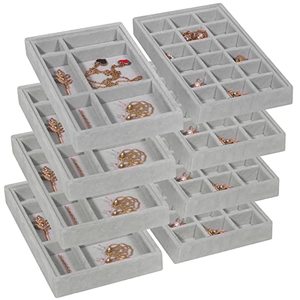 lot 24957 image: DIOMMELL 8 Pack Stackable Velvet Jewelry Trays Organizer, Jewelry Storage Box Display Trays Showcase Holder Closet Dresser Drawer Organizer for Earring Necklace Bracelet Ring Accessary
