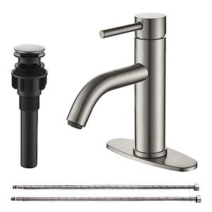 lot 24964 image: PHICHI Brushed Nickel Bathroom Sink Faucet,Single Handle Bathroom Faucet,1 or 3 Hole Basin Bath Tap with Pop Up Drain and Deck Plate,Modern One-Hole RV Faucet Washbasin Faucet Countertop Installation