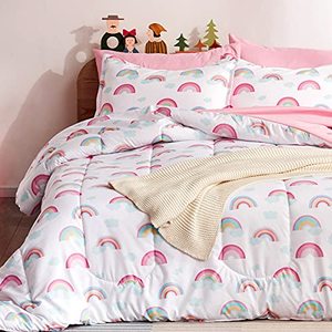 lot 24967 image: SLEEP ZONE Kids Rainbow Bedding Comforter Set FullQueen Size - Super Soft & Cute Printed 3-Piece Comforter Set All Seasons for Boys, Girls, Fade Resistant, Machine Washable, Rainbow