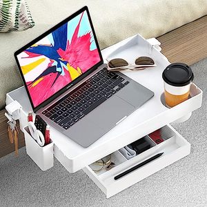 lot 24968 image: opened, unsure if used  SOLEJAZZ Bedside Shelf for Bed, Foldable Bunk Bed Shelf for Top Bunk Clip On Nightstand with Drawer College Dorm Essential Table Caddy Tray Organizer Bedroom Shelf, Plus Size with Drawer, White