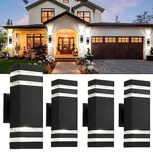lot 24971 image: tewei 4 Pack Outdoor Wall Lights, Modern Exterior Light Fixture Wall Mount Black Outdoor Lights for House Waterproof Aluminum Up and Down Porch Lights Outdoor Wall for Porch Patio Garage, 2-Layer