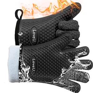 lot 24983 image: Loveuing Kitchen Oven Gloves - Silicone and Cotton Double-Layer Heat Resistant Oven MittsBBQ GlovesGrill Gloves - Perfect for Baking and Grilling - 1 Pair (XL-XXXL, Black)