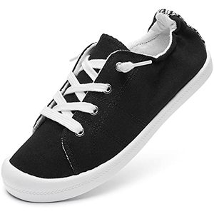 lot 24990 image: WORN  BENPAO Womens Canvas Slip On Shoes White Black Fashion Sneakers Loafers Shoes for Women(Black, US6)