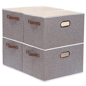 lot 24994 image: Yawinhe Collapsible Storage Bins, 16.9 x 11.8 x 10.2 Inch, Cube Storage Bins, Fabric Foldable Storage Bins Organizer Containers with Dual Leather Handles for Home Bedroom Closet Office (Grey, 4-Pack)