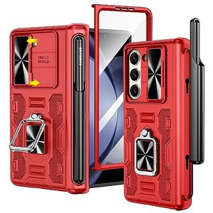 lot 25000 image: VEGO for Samsung Galaxy Z Fold 5 Case with Stand, 360°Ring Magnetic KickstandS Pen HolderHinge ProtectionSlide Camera Cover Protective Armor Case for Samsung Galaxy Z Fold 5 - Red