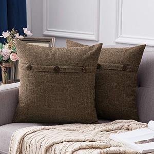 lot 25002 image: MIULEE Set of 2 Decorative Linen Throw Pillow Covers Cushion Case Triple Button Vintage Farmhouse Pillowcase for Couch Sofa Bed 26 x 26 Inch Chocolate