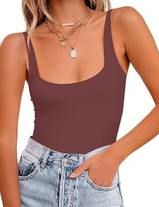 lot 25003 image: SAUNGKUAI Womens Bodysuit Sexy Square Neck Sleeveless Backless Thong Tank Tops Body Suits for Going Oout Dark Mauve Medium