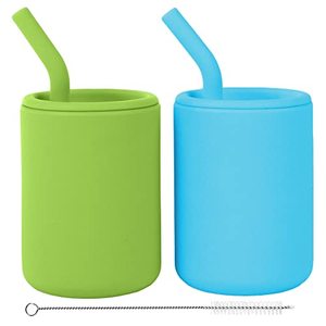 lot 25004 image: WeeSprout Silicone Baby Cups, Silicone Straw Cup for Baby - Set of 2, Silicone Cups With Straw Stoppers for Less Mess, Baby Training Cups With Measurement Markings & Straw Cleaner