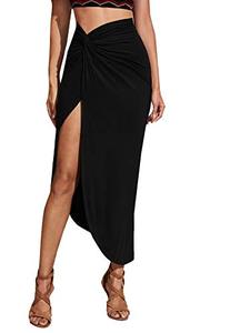 lot 25010 image: Verdusa Womens Twist Front Ruched Split Side High Waist Asymmetrical Long Skirt Black M