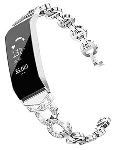 lot 25011 image: TOYOUTHS Compatible with Fitbit Charge 4 BandsCharge 3 Bands for Women, Premium Metal Straps Bling Bracelet Wristbands Cute Accessories Replacement Bands for Fitbit Charge 4 Bands for Women, Silver