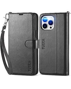 lot 25022 image: TUCCH Case Wallet for iPhone 13 Pro Max, Wrist Strap RFID Blocking Card Slot Stand Shockproof TPU Shell, PU Leather Magnetic Flip Cover Compatible with iPhone 13 Pro Max 6.7, Black with Wristlet