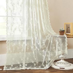 lot 25023 image: FOLKSIDE Ivory Lace Curtains 84 Inches Long 2 Panels Vintage Floral Sheer Curtains for Living Room Bedroom Rod Pocket Victorian Cream Crochet Light Filtering Semi Sheer Curtains, 52x84