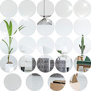 lot 25037 image: quantity not verified  Set of 24 Acrylic Round Mirror Plate Circle Mirror Trays Wedding Centerpieces for Tables Self Adhesive Non Glass Mirror Stickers for Home or Wall Decor Candle Crafts (10 Inch)