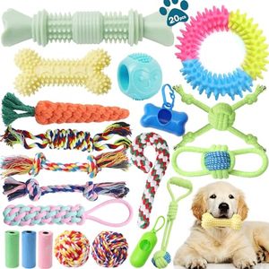 lot 25041 image: USED, QUANTITY NOT VERIFIED  Puppy Toys 20 Pack, Puppy Chew Toys for Teething, Pet Dog Toothbrush Chew Toys for Puppy, Indestructible Pet Interactive Tug of War Squeaky Rope Toys for Puppies Small Medium Breed Chewers