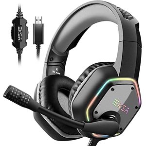 lot 25043 image: EKSA E1000 USB Gaming Headset for PC, Computer Headphones with MicrophoneMic Noise Cancelling, 7.1 Surround Sound, RGB Light - Wired Headphones for PS4, PS5 Console, Laptop, Call Center