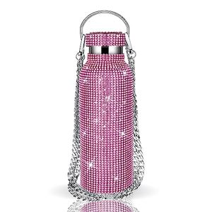 lot 25045 image: JRIQH Bling Cup,Glitter Water Bottle,Stainless Steel Thermal Bling Water Bottle with Chain for Women (pink 750ml)